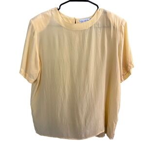 Anna & Frank Silk Blouse L Butter Yellow  Short Sleeve Minimalist‎ Closet Staple